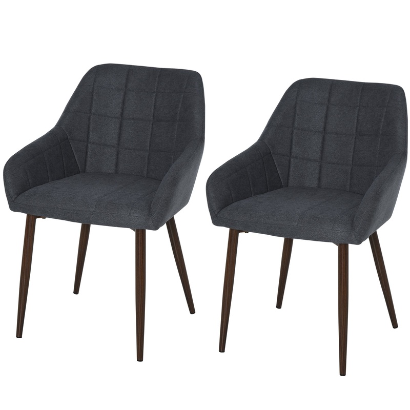 2 Pieces Dining Chair with Sponge Padding Metal Leg, Dark Grey