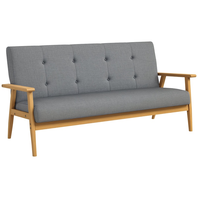 Modern 3-Seater Sofa Upholstery Couch with Rubber Wood Legs Dark Grey