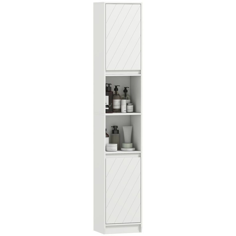 Narrow Bathroom Storage Cabinet with Open Compartment, White