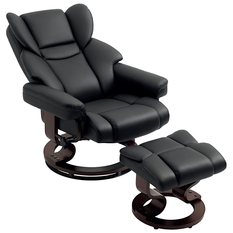 PU Leather Manual Reclining Armchair Footstool Padded Seat Black