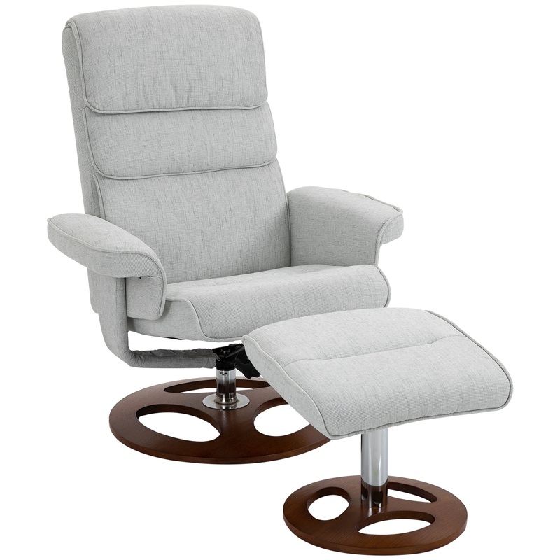 Recliner Chair Ottoman Set 360 Swivel Sofa Wood Base Grey