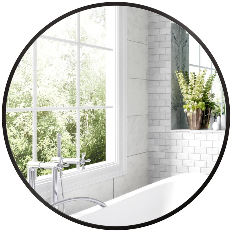 Round Bathroom Mirror, Modern Wall Mirror Aluminium Frame, 70 x 70cm