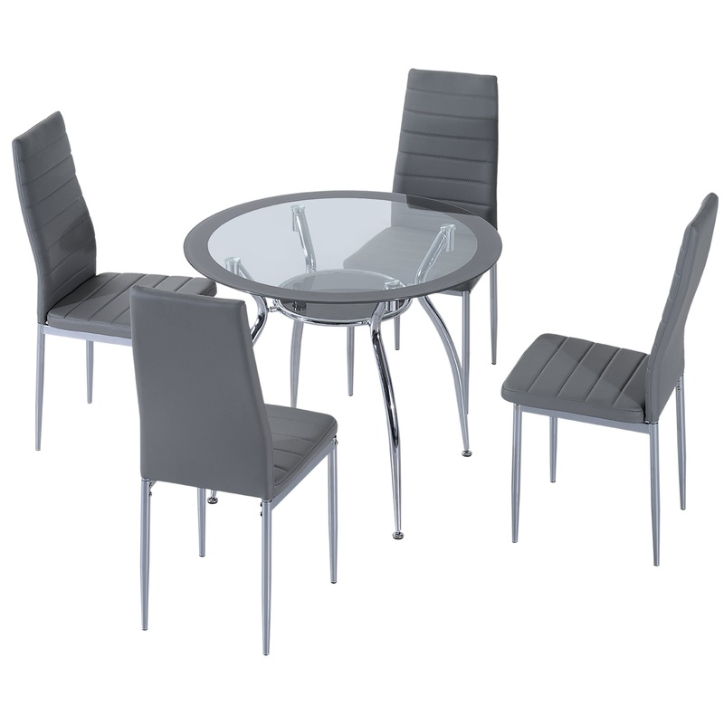 Round Dining Table Set for 4, Kitchen Table and Chairs with Cushion