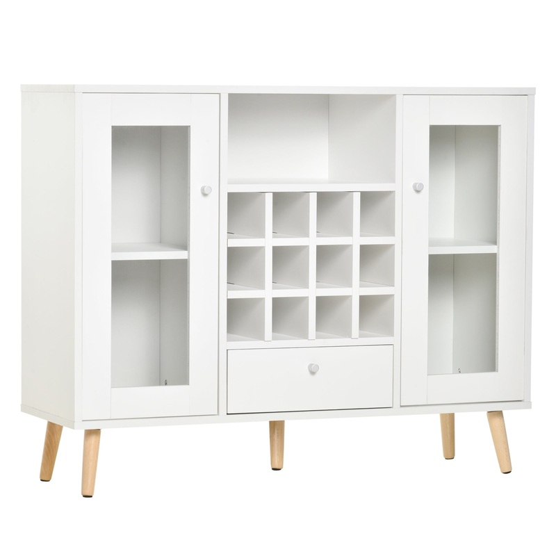 Sideboard Cabinet Kitchen Cupboard with Glass Doors, Drawer & Wine Rack