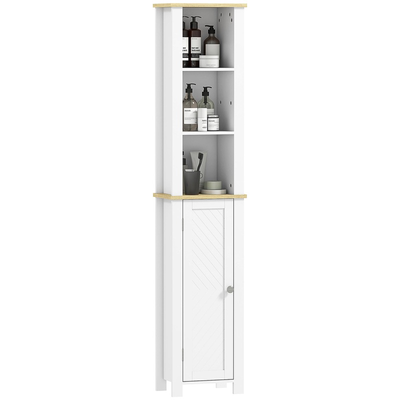 Slim Bathroom Storage Unit with Open Compartment, White