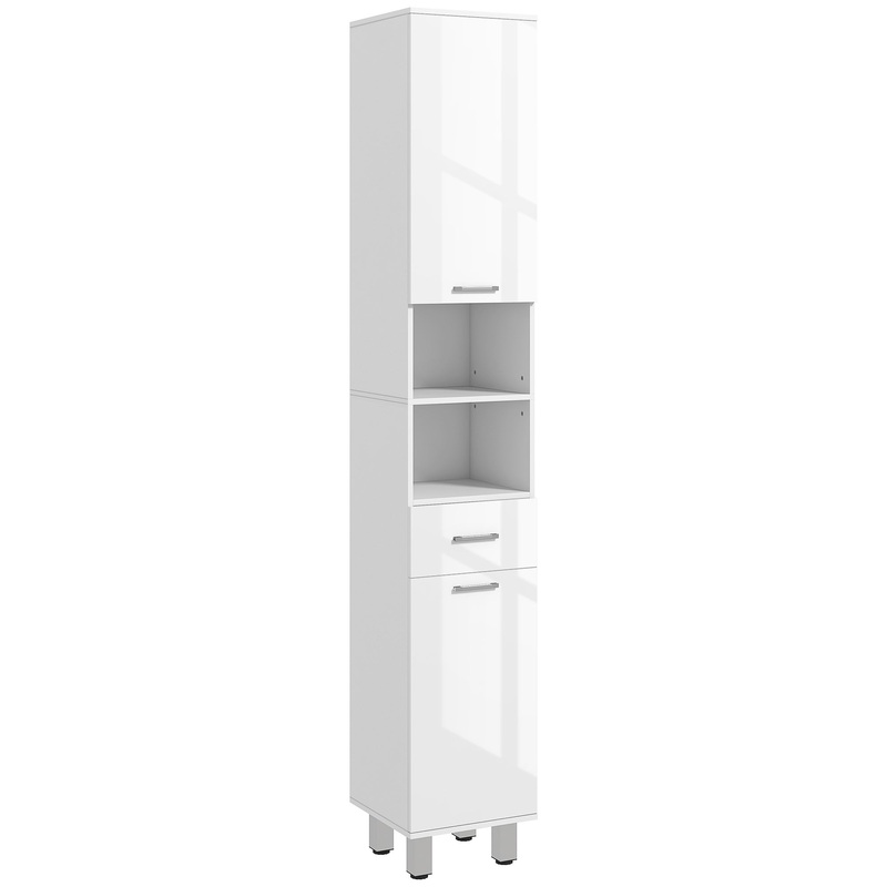 Tall Narrow Bathroom Storage Cabinet Cupboard w/ Cabinets, White