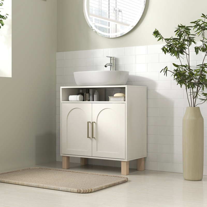 Under Sink Bathroom Cabinet for Basin without Pedestal, Cream White