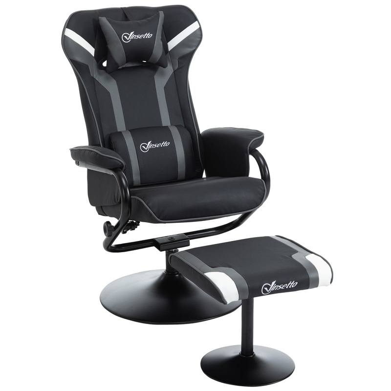 Video Game Chair and Footrest Set with Lumbar Support Headrest Grey