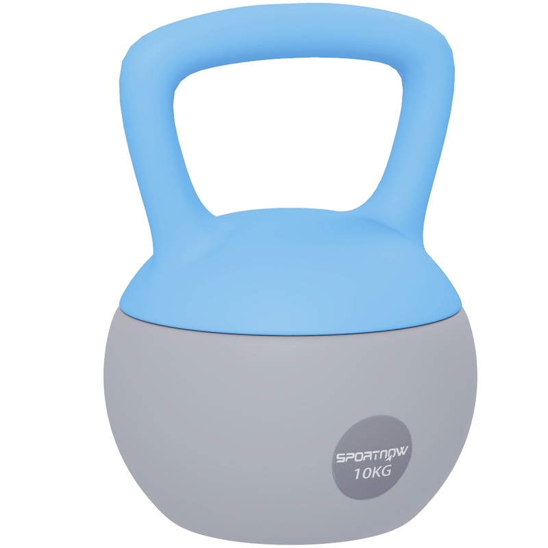 10KG Kettlebell with Soft Body and Non-Slip Handle, Light Blue/Grey