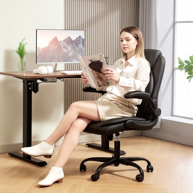 PU Leather Office Desk Chair with Thick Cushion, Black