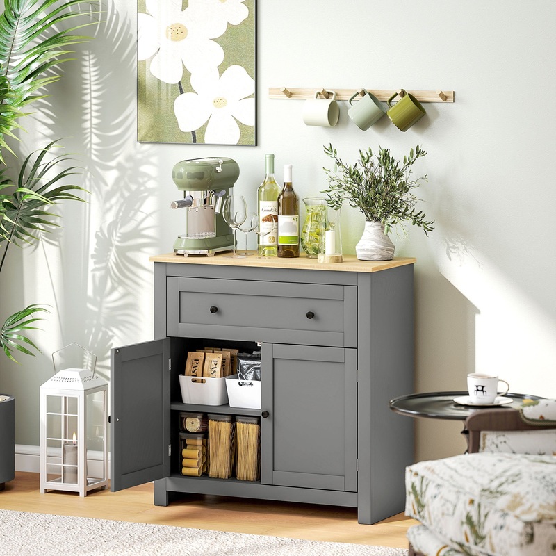 Sideboard Storage Cabinet with Adjustable Shelf, Drawer, Grey