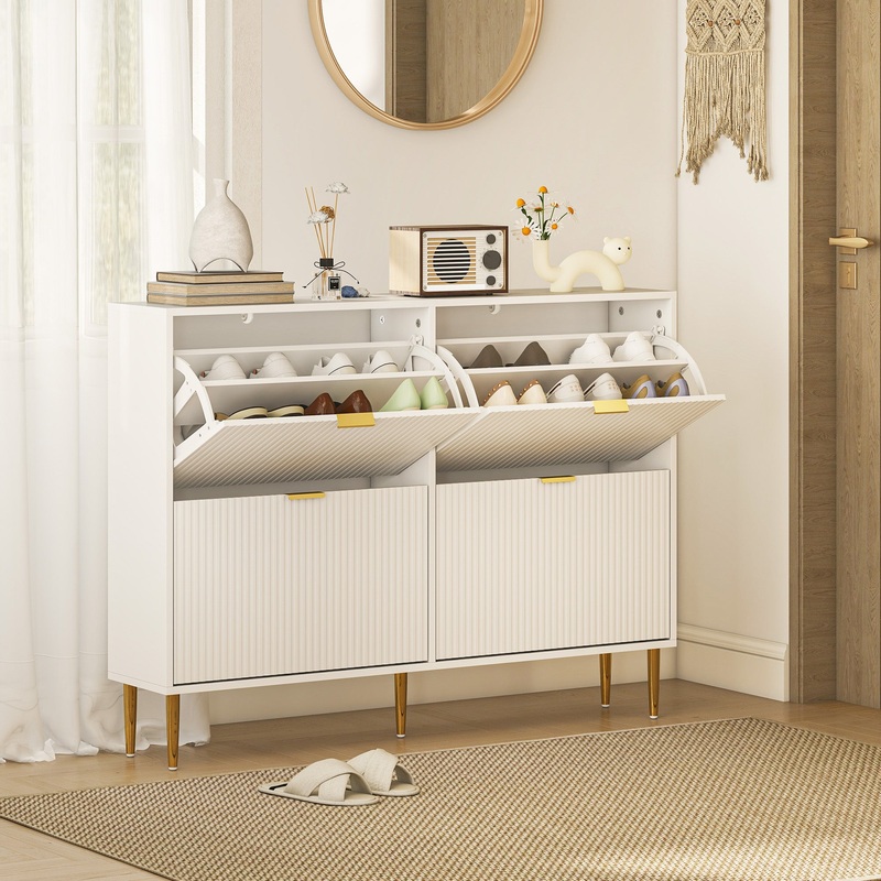 Slim Shoe Storage Cabinet with 4 Flip Drawers for Hallway, White
