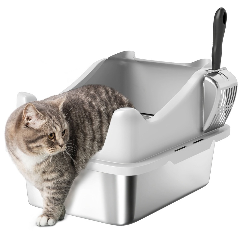 Stainless Steel Cat Litter Box with High Sides, 43 x 33 x 25 cm