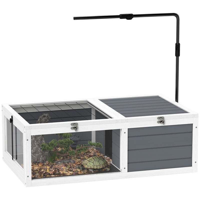 Tortoise House, Wooden Tortoise Table w/ Lamp Holder – Grey