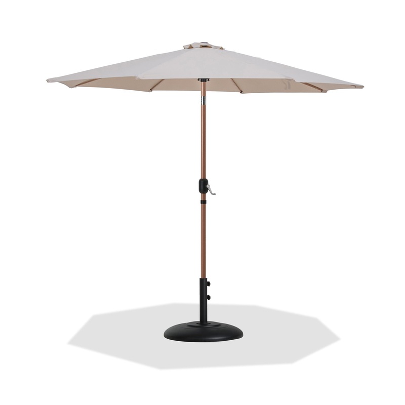 Fiji – Aluminum Patio Umbrella With Round Black And Teak Base