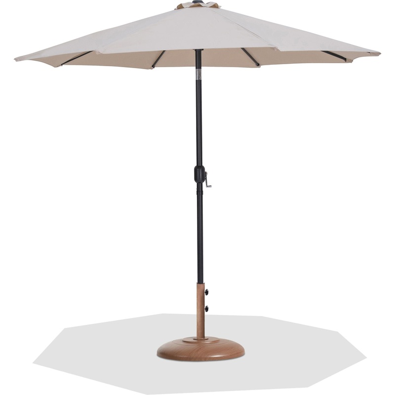 Fiji – Aluminum Patio Umbrella With Round Teak And Black Base