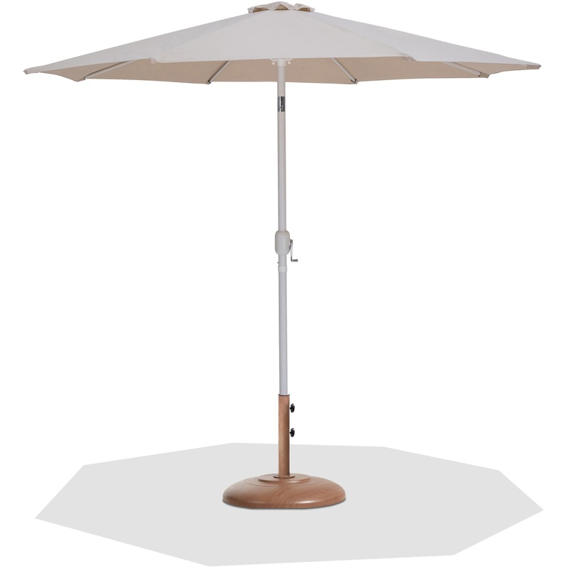 Fiji – Aluminum Patio Umbrella With Round Teak And White Base