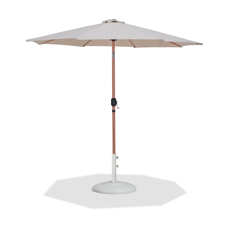 Fiji – Aluminum Patio Umbrella With Round White And Teak Base