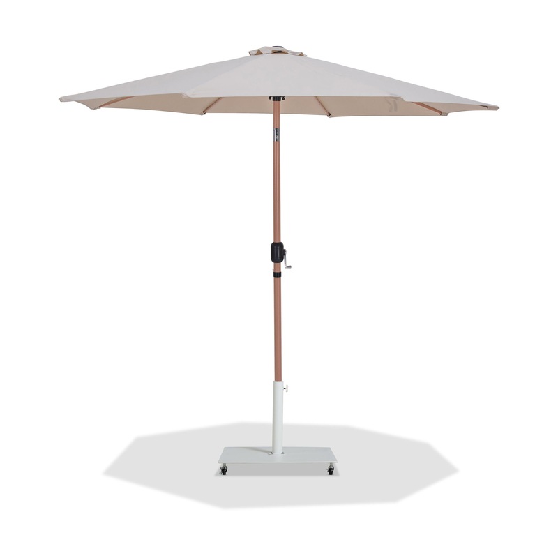 Fiji – Aluminum Patio Umbrella With Square White And Teak Base