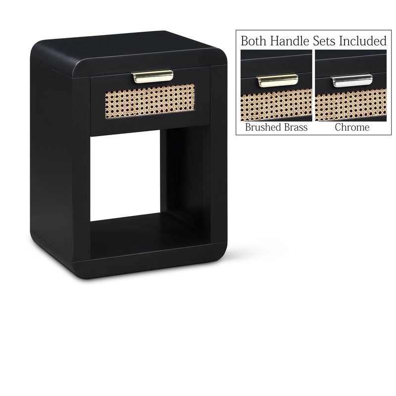 Langham – Night Stand|White|Black|18″W x 14″D x 24″H|24″W x 16″D x 26″H