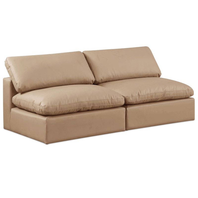 Comfy – Faux Leather Modular Armless Sofa 2 Seats – Light Brown