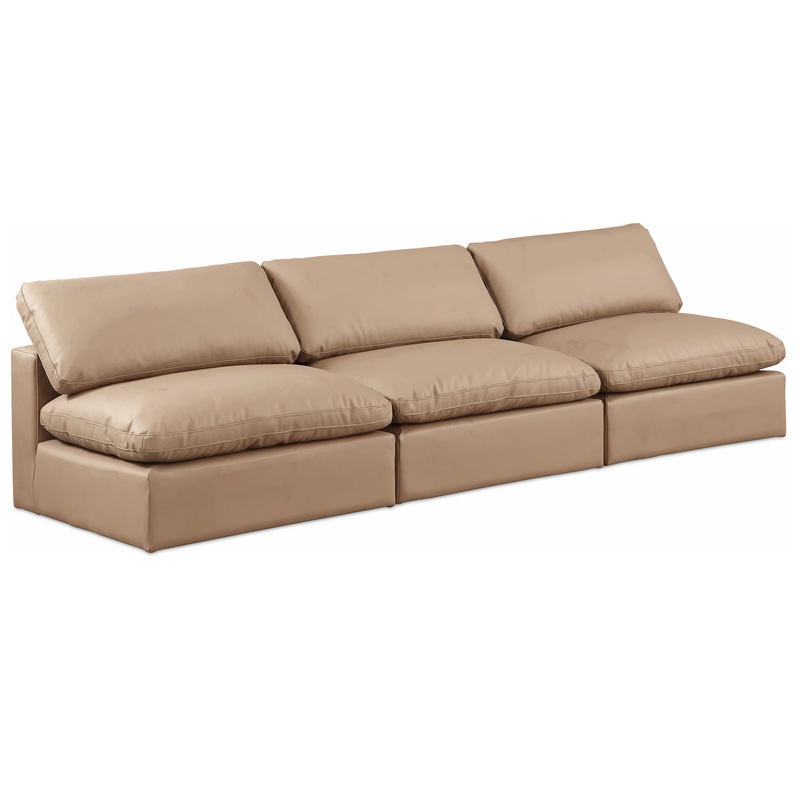 Comfy – Faux Leather Modular Armless Sofa 3 Seats – Tan