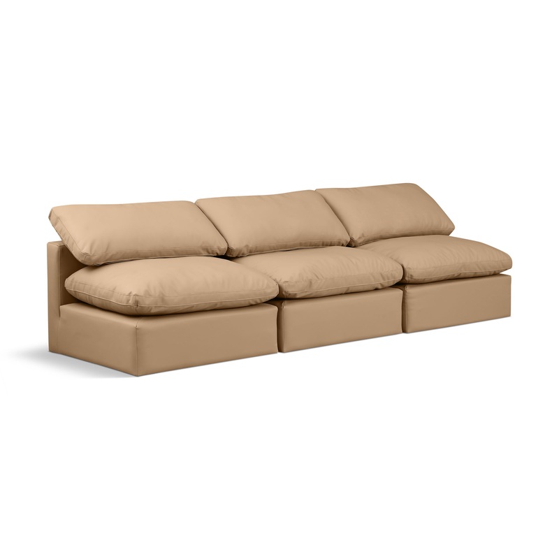 Indulge – Faux Leather 3 Seat Modular Armless Sofa – Tan