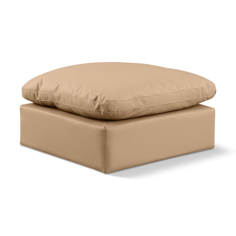 Indulge – Faux Leather Ottoman – Tan