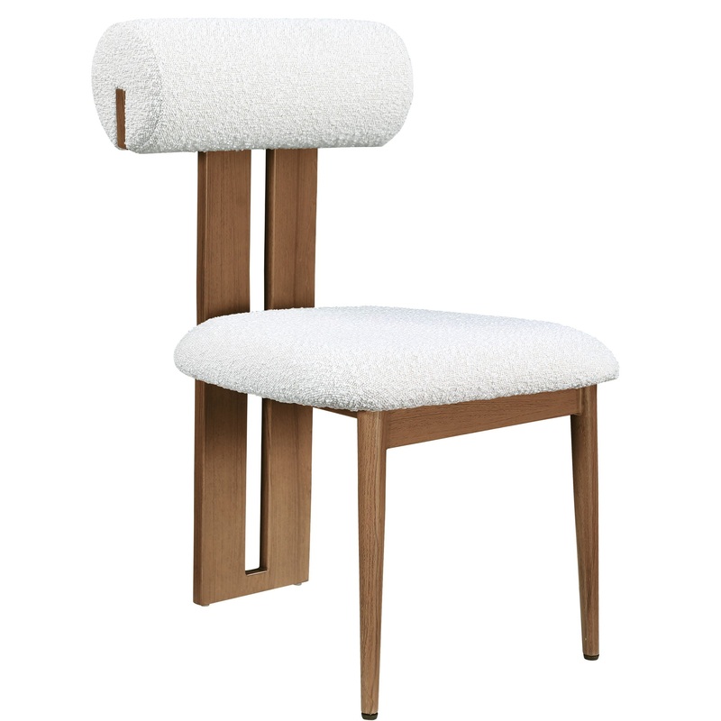 Dario – Boucle Dining Chair With Brown Frame (Set of 2) – Cream