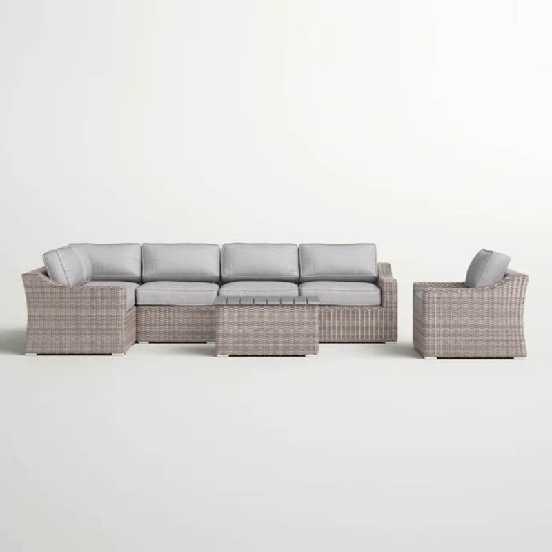 5 Person All Weather Wicker Sectional Seating Group With Cushions – Gray / Gray Mix