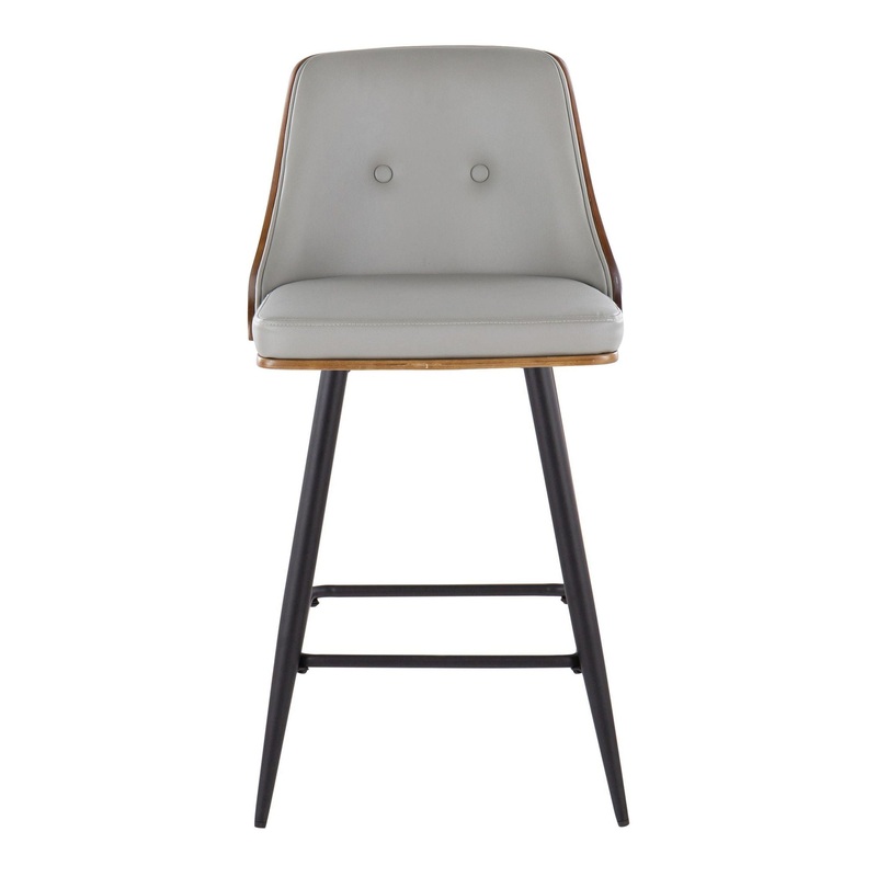 Gianna – Mid-Century Modern Fixed Height Counter Stool With Swivel With Square Footrest (Set of 2) – Matte Black / Walnut / Light Gray