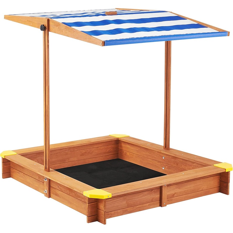Kids Sandbox With Cover, Sand Box With Adjustable Canopy, Large Outdoor Cedar Sandpit For Backyard Play – Reddish Brown