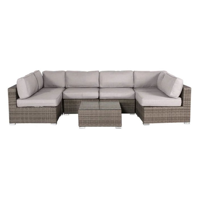 Rattan Wicker 6 Person Seating Group With Sunbrella Cushions – Gray / Taupe