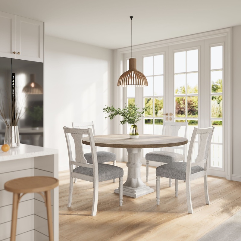 Tannen – Round 5 Piece Dining Table (Set of 5) – White And Gray