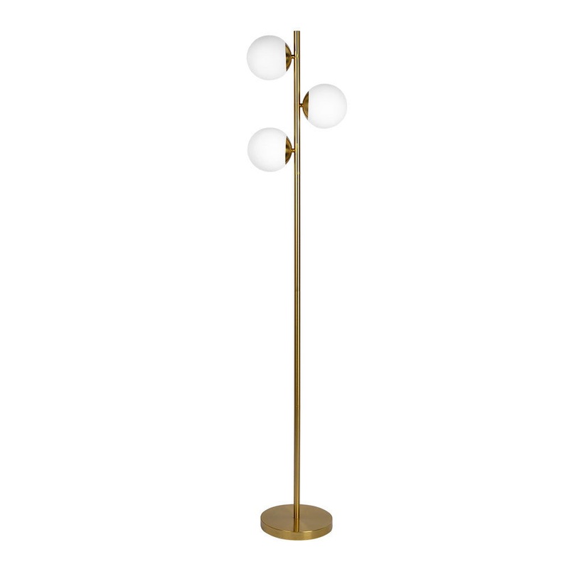 Brilliance – Modern Floor Lamp, Opal Shades And Round Base – Clear / Gold