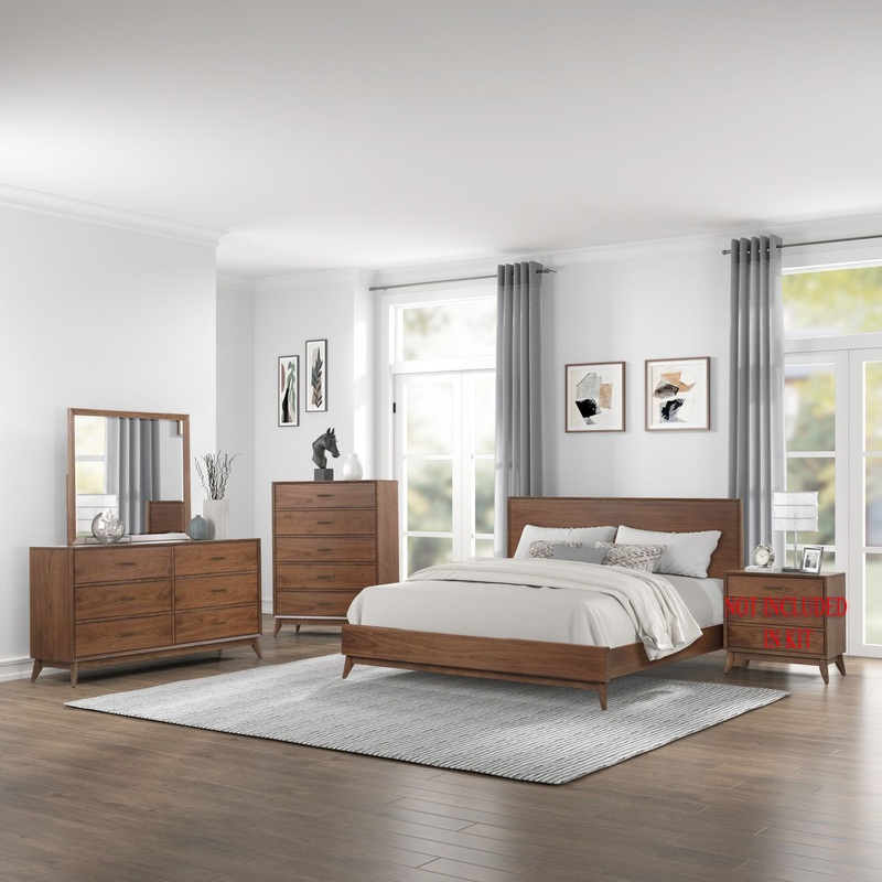 Century Modern – Bedroom Set|Light Brown|3 Pc. Bed, Dresser, Mirror|4 Pc. Bed, Dresser, Mirror, Chest|5 Pc. Bed, Dresser, Mirror, Chest, Nightstand|4 Pc. Bed, Dresser, Mirror, Nightstand