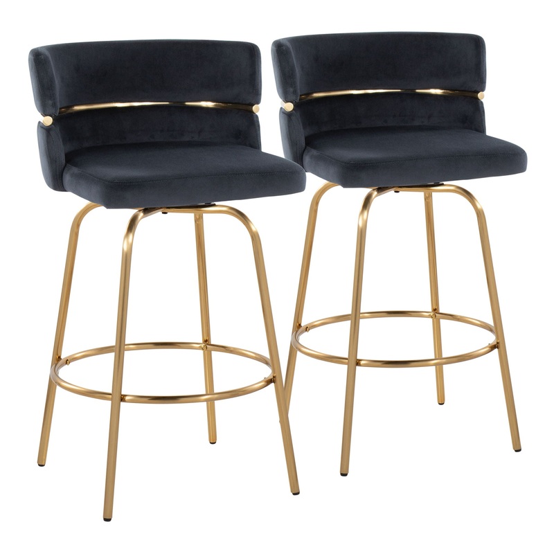 Cinch – Glam / Art Deco Fixed Height Counter Stool With Swivel With Round Footrest (Set of 2)