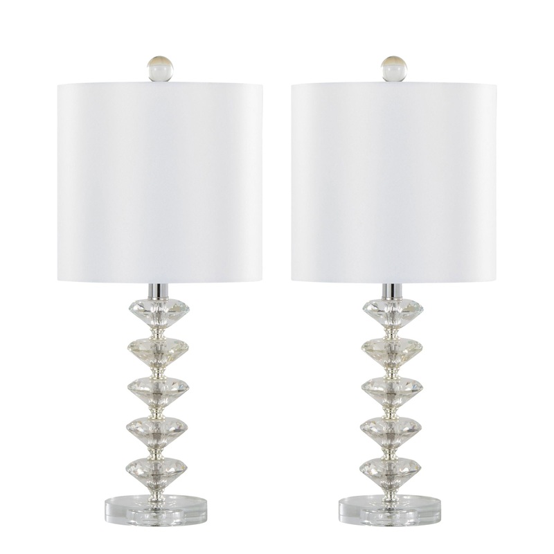 Diamond – Stacked Contemporary Crystal Table Lamp (Set of 2) – Clear / Off White / Chrome
