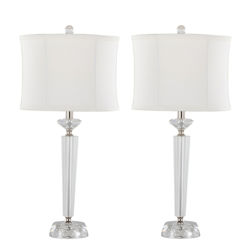 Diamond – Torch Contemporary Crystal Table Lamp (Set of 2) – Clear / Off White / Polished Nickel
