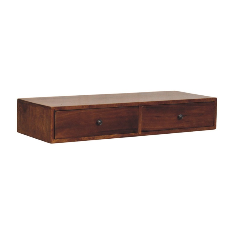 Lunar – 2 Drawer Wall Mounted Console – Brown