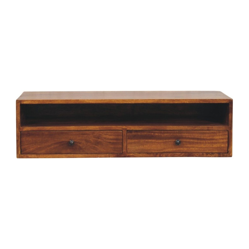 Lunar – 2 Drawer Wall Mounted Media Unit – Brown