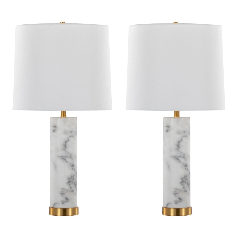 Marabella – Contemporary Marble Table Lamp (Set of 2) – Brass / White