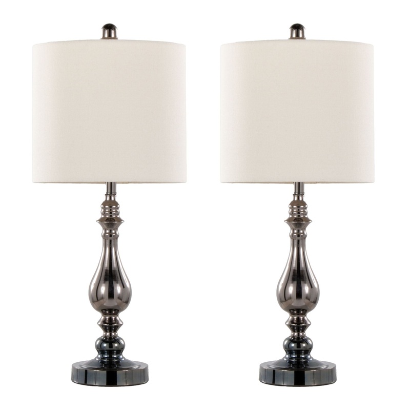 Montgomery – Contemporary Table Lamp Built In USB Port (Set of 2) – Gun / White