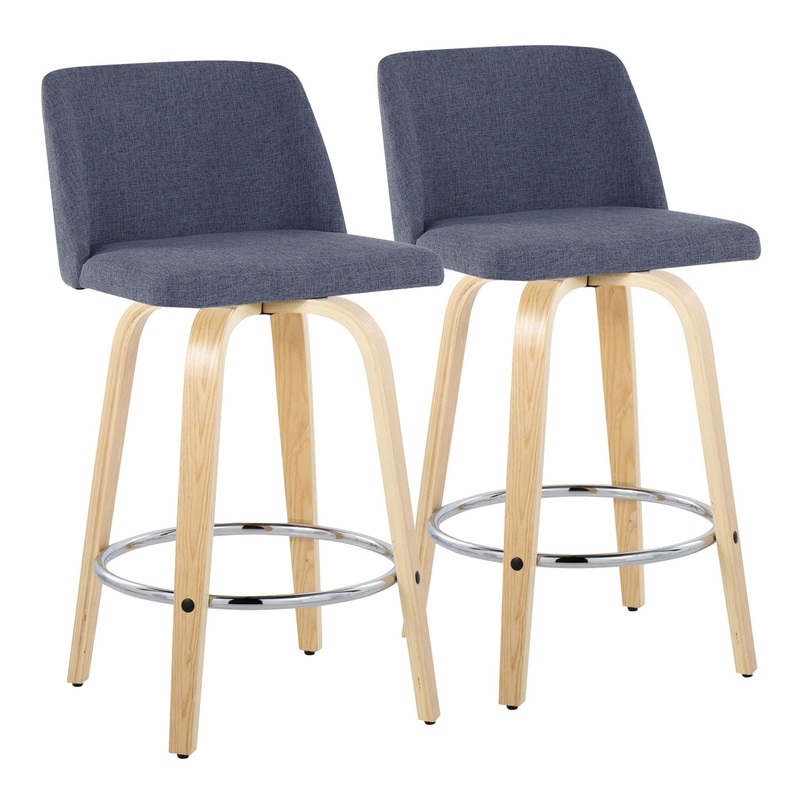 Toriano – Contemporary Fixed-Height Counter Stool With Swivel And Round Footrest (Set of 2)