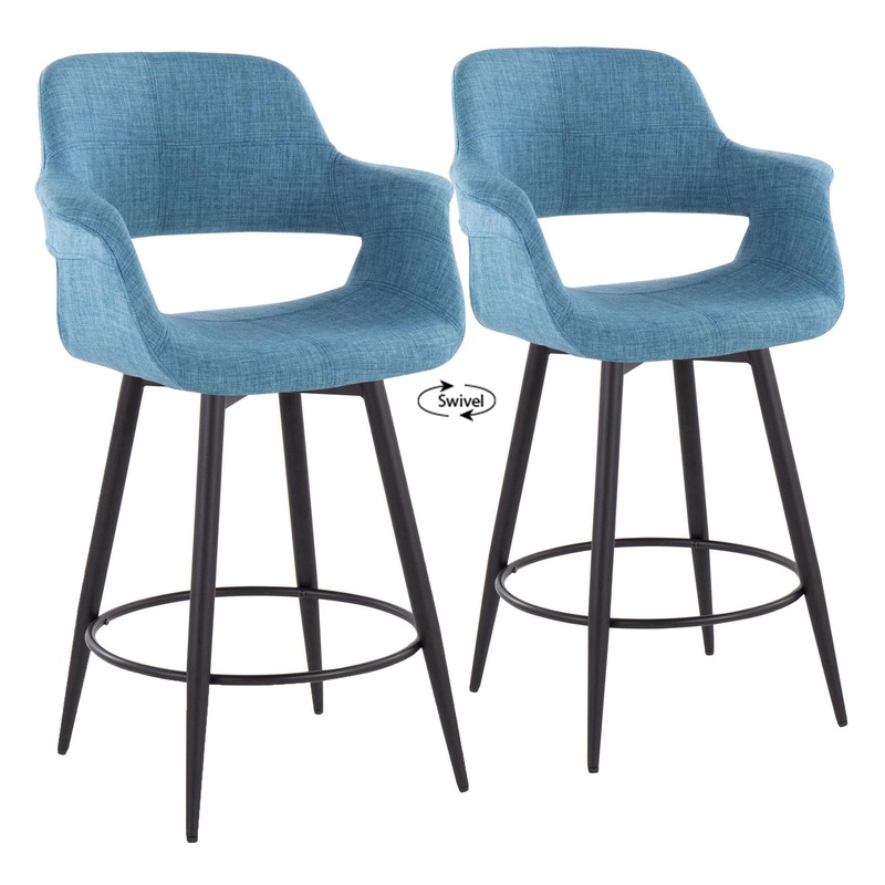 Vintage Flair – Mid Century Modern Fixed Height Counter Stool With Swivel With Round Footrest (Set of 2)