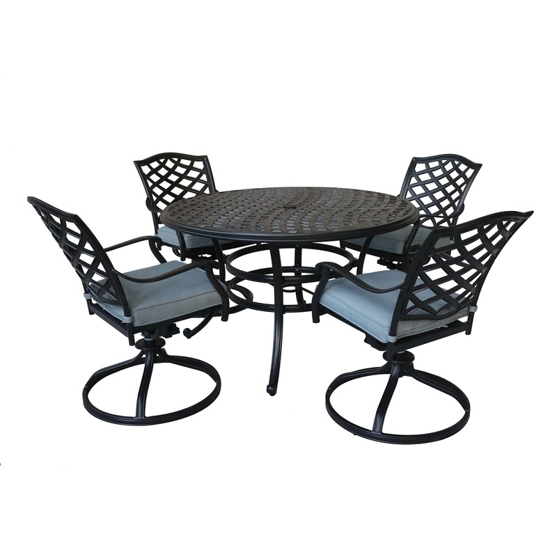 Aluminum Round Dining Set|Blue|Light Blue|White|5 Pc. Table, 4 Swivel Chairs|5 Pc. Table, 4 Chairs