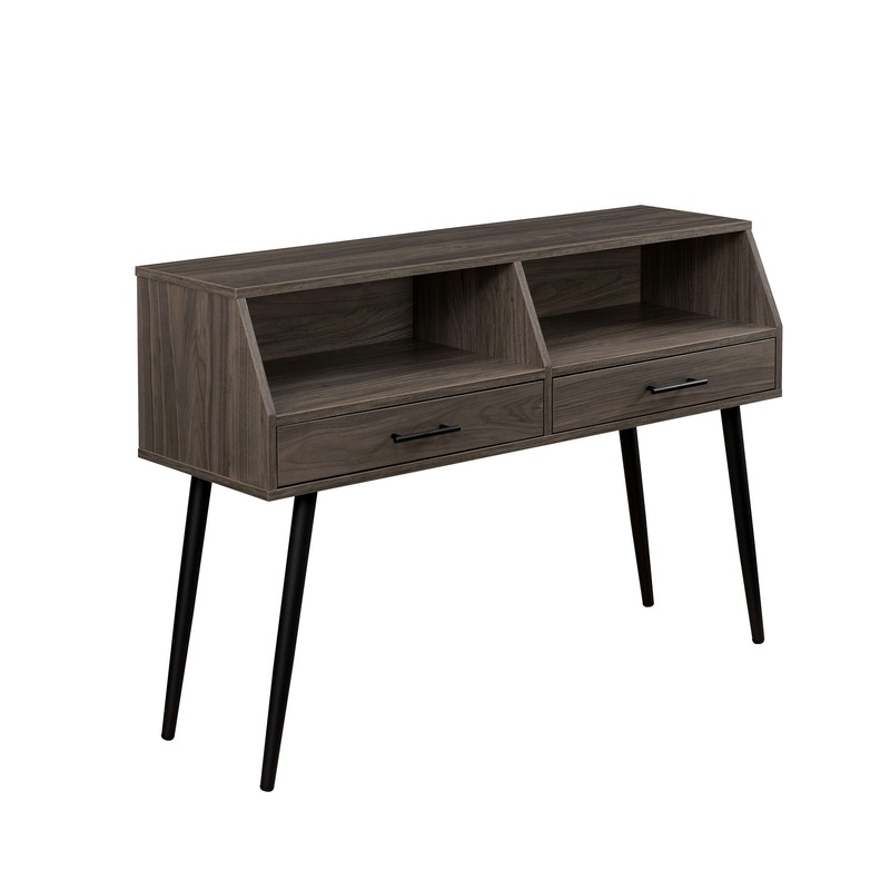 Contemporary 2 Drawer Angled Entry Table – Slate Gray