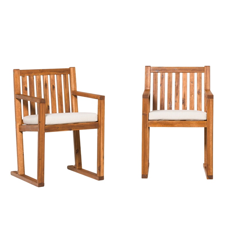 Contemporary 2 Piece Solid Wood Slat Back Patio Dining Chairs – Brown