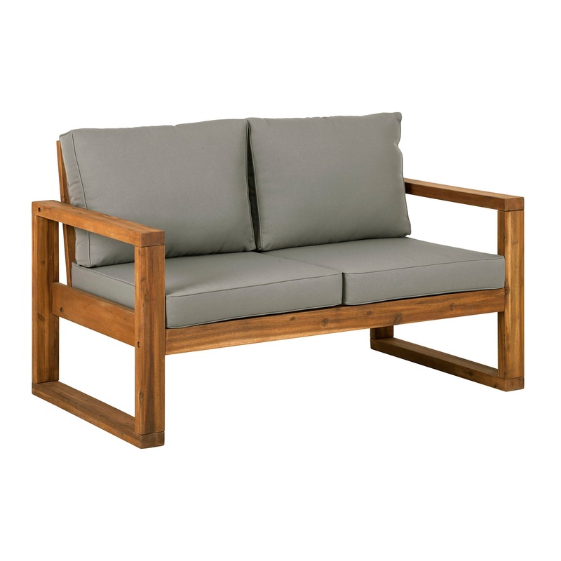 Contemporary Solid Acacia Wood Loveseat With Cushions – Brown
