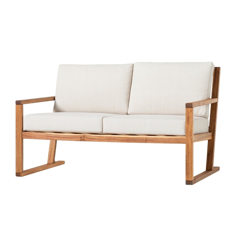 Contemporary Solid Wood Slat Back Patio Loveseat – Natural